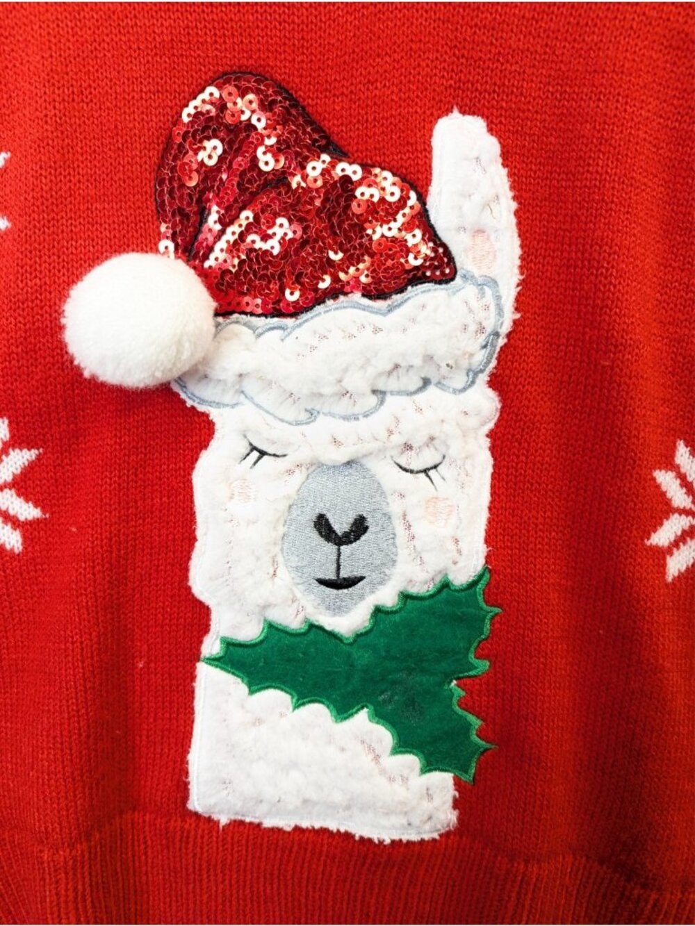 Christmas Llama Womens Medium Sweater Vest Funny Ugly Red Poof New York - Picture 3 of 7